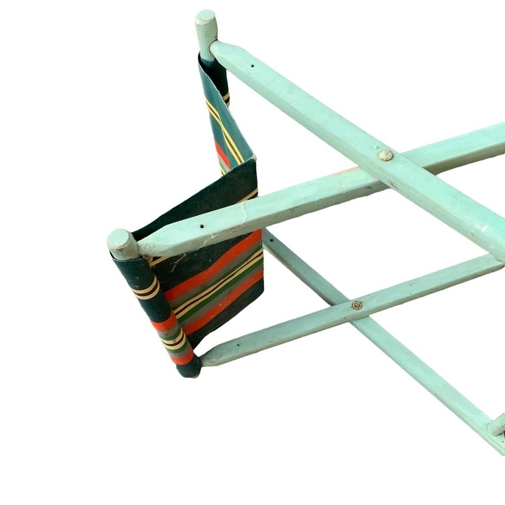 Striped Adirondack Vintage Folding Camp Stool - Picture 3 of 7